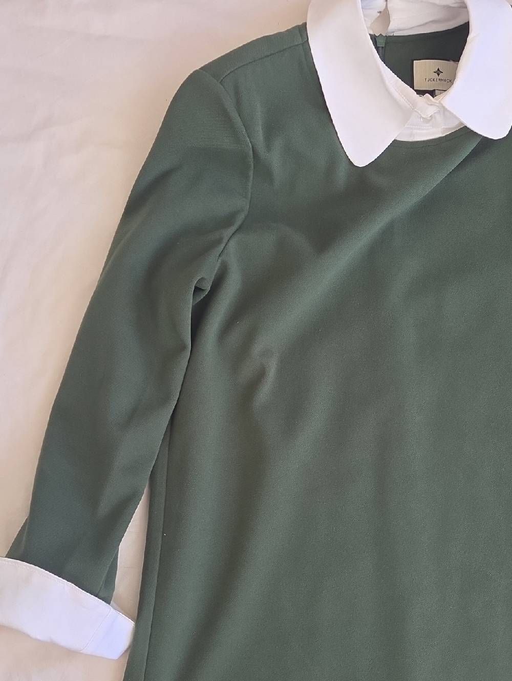 Tuckernuck English Ivy Dakotah Collared Hunter Green White Shirt Dress Large - Picture 5 of 10